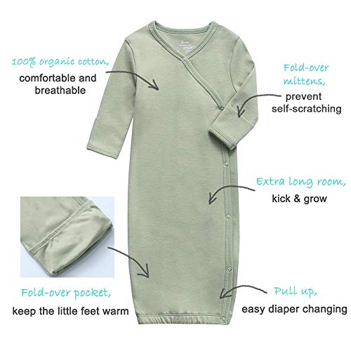 Image of O2 BABY 100% Organic Cotton Kimono Gown with Mittens & Fold-Over Pouch