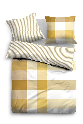 TOM TAILOR 0067615 Bettwäsche Garnitur mit Kopfkissenbezug Baumwoll-Satin Country Check 1x 155x200 cm + 1x 80x80 cm lemon