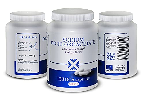Dca - Sodium Dichloroacetate 500Mg - Purity >99.9%, Made In Europe, By Dca-Lab, Certificate Of Analysis Included, Tested In A Certified Laboratory, Buy Directly From Manufacturer, 120 Capsules #TOP3