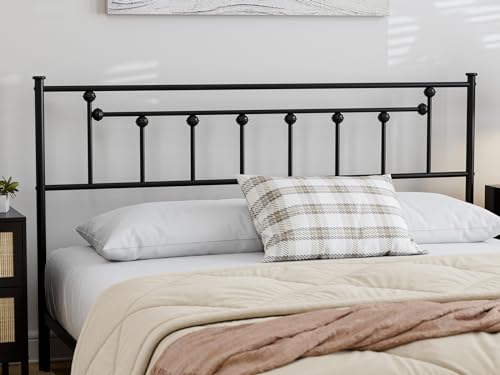 AOVSA Metal Queen Size Headboard, Victorian Farmhouse Style, Easy Assembly, Steel Headboard Only for Bedroom - Black