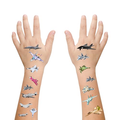 OriniPlay Fighter Jet Temporary Tattoos, 400+ Pieces, 24 Sheets, Airplane Military Aircraft Plane Theme Party Favors Stickers