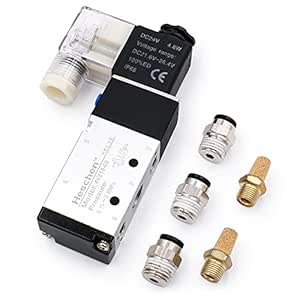 Innfeeltech 1 Pcs Elektrische Pneumatische Solenoïde Klep 4V210-08-DC24V 5 Manier 2 Positie BSP 1/8 met 3 Pcs PC6-02 en 2 Silencer en 1 Rode Teflonband