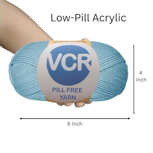 Image of VCR Soft Blue Yarn, Pill-Free Soft Knitting Yarn, 100 Grams Hank, 263 Meters Length, Low-Pill Acrylic Yarn, Soft Crosia Threads, Pack of 1, Suitable for Beanies, Caps and Gloves