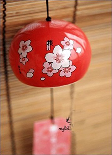 MONMOB Four Season Wind Chimes Ceramic Wind Bells Round Wind Bell Garden Chime Birthday Gift Home Decors(Spring Sakura)
