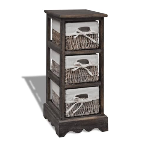 Image of vidaXL Wooden Storage Rack 3 Weaving Baskets Home Chest Drawer Cabint Shelving Rack Holder Cupboard Organiser Unit Furniture Brown