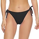 Bellecarrie Women's Cheeky Brazilian Bikini Bottoms Tie Side Low Rise Swim Bottom, Black, XS