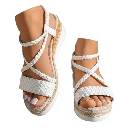 Générique Sandales Femme Espadrilles Compensées Femmes Tongs Confortable Bout Ouvert Chaussures De Plage Femme Été Sandales Compensées Été Élégantes Et Sobres Orthopédiques Sandale Blanche