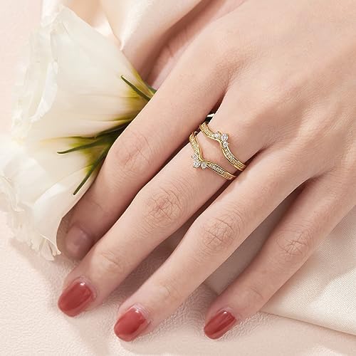 SHELOVES Crown Wedding Ring Guard Enhancers Round Cubic Zirconia 925 Sterling Silver Stack Wrap for Women 5-124