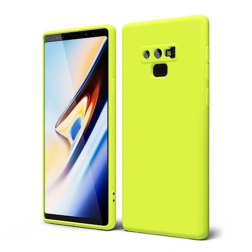 oakxco for Samsung Galaxy Note 9 Phone Case Liquid Silicone, Fluorescent Bright Solid Color, Cute Thin Slim Soft Rubber TPU Plain Smooth Gel Matte Protective Cover for Women Girl, Neon Green