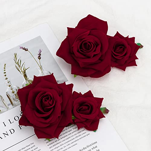 Whavel 2 Pack Flannel Rose Hair Clip, Flower Hair Pins Bridesmaid Flower Hair Clips Bridal Hair Accessories For Women Halloween Wedding Party (Red) #TOP6