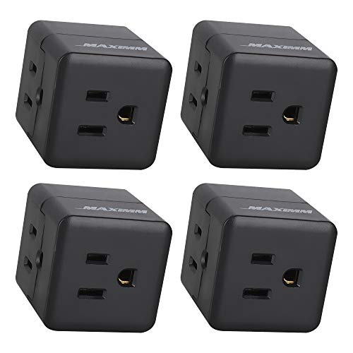Maximm 4-Pack Black ETL Listed 3-Outlet Cube Plug Adapter