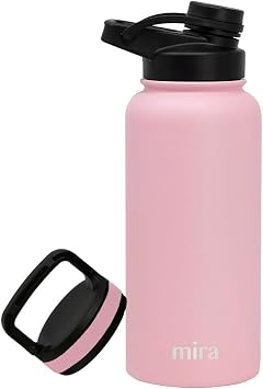 MIRA 32 oz Insulated Sports Bottle - Stainless Steel Temperature Control Thermo - Easy-Drink Spout 24Hr Cold/12Hr Hot - Taffy Pink