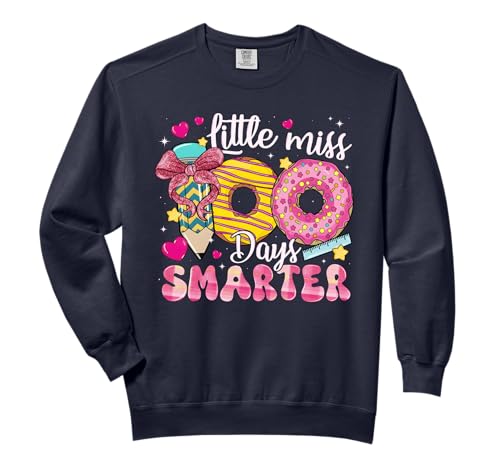 Little Miss 100 Days Smarter Donut 100th Day Of School Girl Comfort Colors Adult Sweatshirt