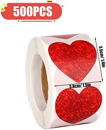 KINBOM 500pcs 1.5 inch Heart Stickers, Red Heart-shaped Stickers Valentine's Day Love Decoration Stickers for Valentine's Day Wedding Birthday Decoration Accessories Anniversaries