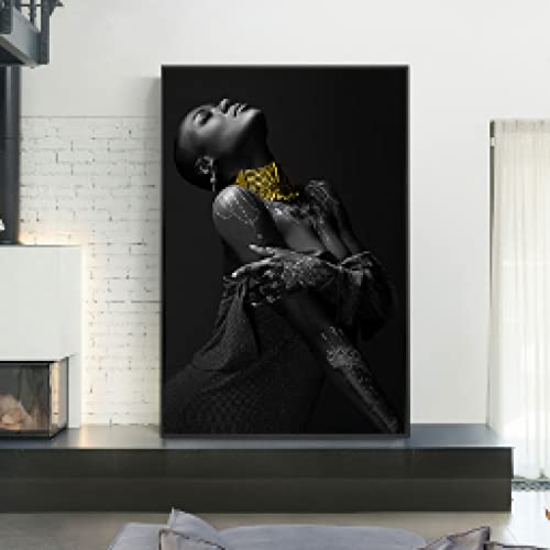 Toile africaine moderne pour décoration murale chic chambre coucher portrait noir or 35x50