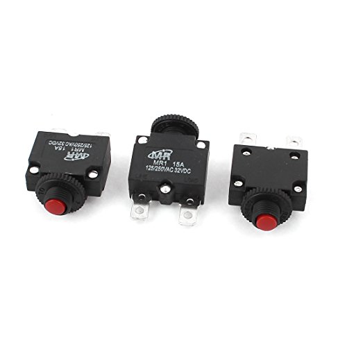 DC 32V AC 125V/250V 15A Push Button Reset Circuit Breaker Black 3pcs DC 32V AC 125V/250V 15A Push Button Reset Circuit Breaker Black 3pcs