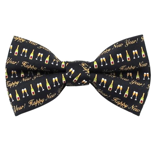 Jacob Alexander Men's Clip-On Happy New Year Champagne Bottle Glasses Toast Pre-Tied Bow Tie
