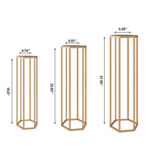 Mxfurhawa 27.55" Set Of 3 Metal Plant Stand Gold Nesting Display End Table High Hexagon Rack Indoor Flower Holder Corner Planter Pot Rack Living Room & Patio Decor H19/23/27 Hexgon Gold #TOP1
