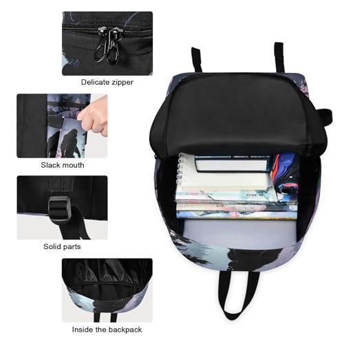 Backpack Lunch Box Set Large Capacity Travel Backpacks and Insulated Lunch Bag for Commute Hiking Picnic Silhouettes Sasquatch Print3