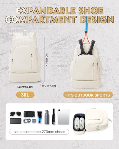 Image of Gym Backpack for Women Men, Lightweight Gym Bag with Shoe Compartment, Waterproof Sports Backpack with Wet Pocket for Yoga Fitness Sports, Beige