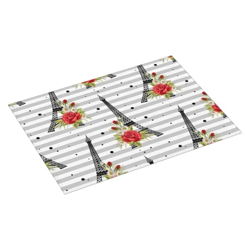 Alfombrillas grandes para secar platos para encimera de cocina, 18 x 24 pulgadas, microfibra absorbente, torres Eiffel, tapete de secado de rosas para encimera de cocina, tapete para estante de platos