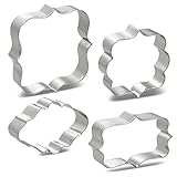 LILIAO Plaque Cookie Cutters Set Frame Fondant Cutters - 4 Piece - Oval: 3.5 Inches, Square: 4.3 Inches, Rectangle: 3.5 Inches & Photo: 3.5 Inches - Stainless Steel