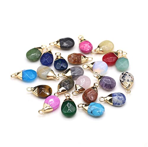 Lhj 10 Pcs Natural Stone Pendants Waterdrop Shape Faceted Mixed Crystal Agate Stone Necklace Accessories Charms For Jewelry Making Bracelet Gift #TOP19