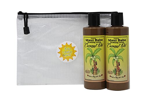 Maui Babe Browning Lotion With Coconut Oil 8Oz Pack Of 2! Includes 2 Bottle Browning Lotion And Tote Bag! Tanning Lotion Infused With Coconut Oil! Gluten Free, Paraben Free & Sulfate Free! #TOP1