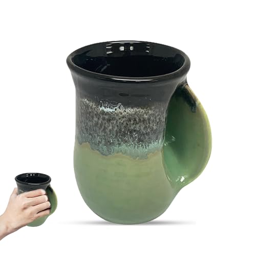Clay in Motion Hand Warmer Coffee Mug – Handmade Coffee Mug With Comfortable Handle Contoured Pocket Hand Warming Ceramic Coffee Mug – Proudly Made in USA – Right Handed – 14 Oz - Midnight Prairie