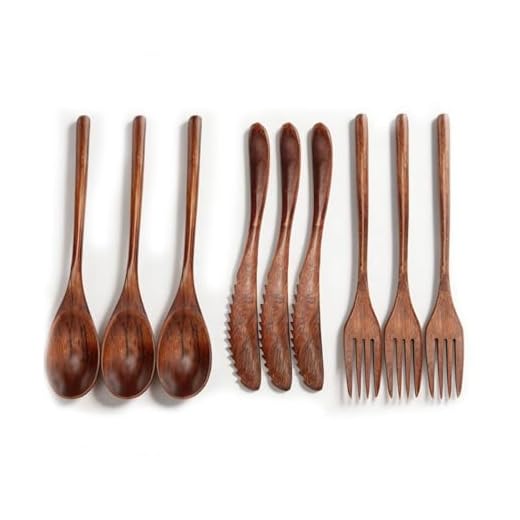 9Pcs houten lepels vork mes tafelgerei Kit keuken bestek voor thuis Cafe Restaurant
