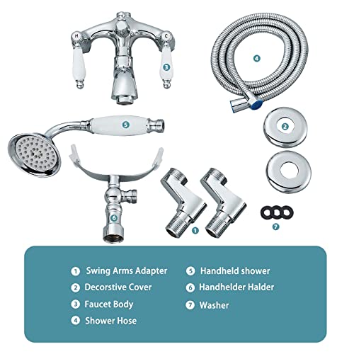 Ackwave Shower System Clawfoot Tub Shower Faucet Kit Chrome Polished Shower Faucet With Handheld Shower Head Set Wall Mounted 2 Handle Telephone Shape Vintage Style #TOP5