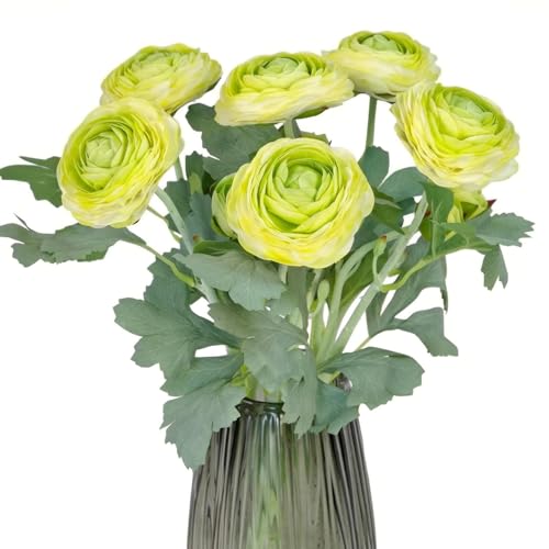 Green Artificial Ranunculus Flowers with Real Touch Stem,Silk Ranunculus Flowers (Green, 6pcs) by TOPIA - Used condition - US$16.14