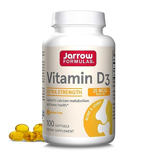 Jarrow Formulas Vitamin D3 25 mcg, Dietary Supplement, Bone and Joint, Support for Immune Health and Calcium Metabolism, 100 Softgels, 100 Day Supply Jarrow Formulas Vitamin D3 25 mcg, Dietary Supplement, Bone and Joint, Support for Immune Health and Calcium Metabolism, 100 Softgels, 100 Day Supply