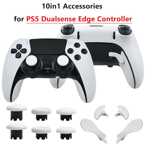 Image of 10-in-1 Metal Thumbsticks Replacement for PS5 Dualsense Edge Controller,4 Metallic Back Paddles Triggers Buttons Repair Parts for PS5 Edge Controller with 6 Analog Joysticks(White)