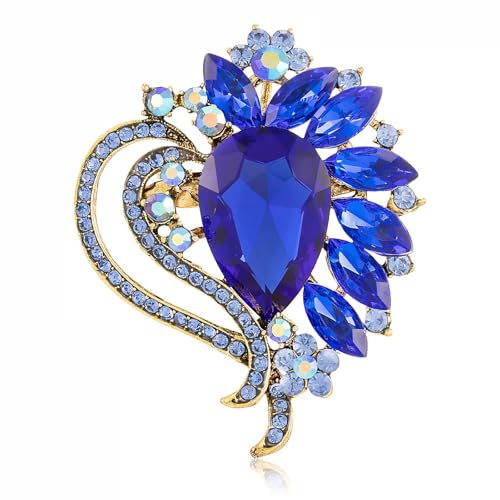 Image of LAXPICOL Vintage Austrian Crystal Elegant Heart Flower Brooch Pin For Women Wedding Broach Pin