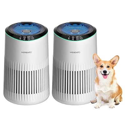 Air Purifiers for Bedroom Home for Smoke Pet Dander Odors, Air Purifier with Sleep Mode Small Air Purifier with Fragrance Sponge for Bedroom Office, Blue Ambient Light, 23dB Quiet, 2 Pack Beige