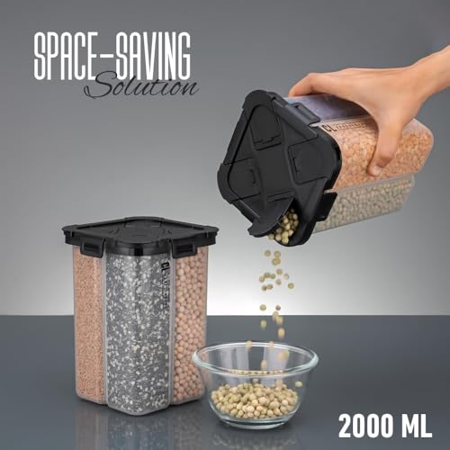 Image of 4 Section Storage Container 2000 ML | 4 in 1 Airtight Food Grain Storage Dispenser | Multi Compartment Container for Rice, Lentils, Beans & Cereals | BPA-Free Kitchen Organizer with Lid