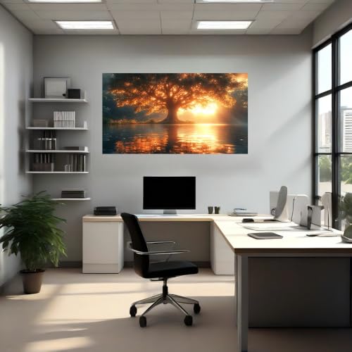 Vinilo pared árbol atardecer autoadhesivo extraíble lavable para hogar 4