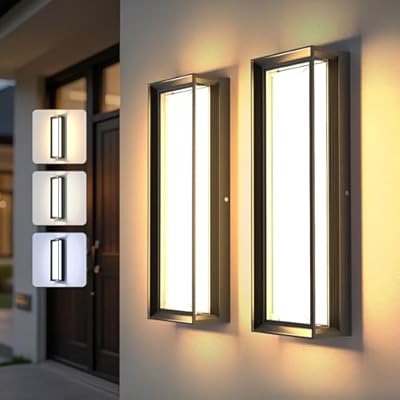 Cylutaes 2Packs LED Outdoor Wall Lights,Dimmable Exterior Wall Sconce 16",3000K / 4000K / 6000K,IP65 Waterproof,Modern Black Outside Light for Porch,Garage,Entrance,Hallway,Patio,Garden,House(2Packs)