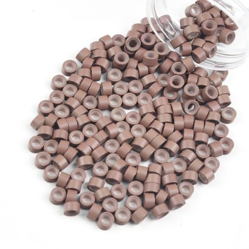 Vlasy 5mm Silicone Lined Hair Extension Beads, 200Pcs Medium Brown