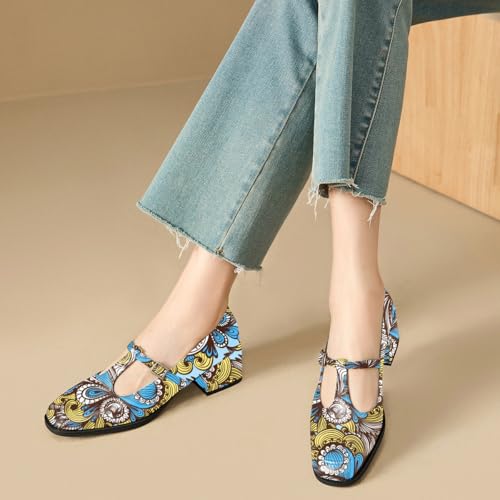 miss left Women Retro Square Toe T-Strap Buckle Mary Janes Block Low Heel Comfortable Party Dating Pump Shoes Size 4-16 US4