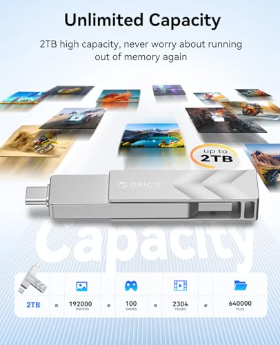 Image of ORICO 2TB Portable Solid State Drive, 1050MB /s Dual-Port Rotating Metal External SSD with 90 Click-Stop, Reliable Storage for iPhone 17, 16 Series, Type-C Smartphone, Mac, Audio, Vehicle - A101