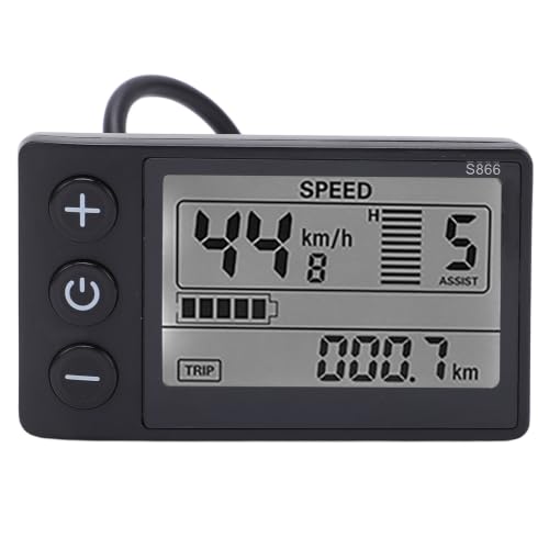 Yunir Electric S866 LCD Display Meter, ABS 24V 36V IP65 Cycling Control Panel with Plug Cycling Computers LCD Display, for 22.2mm 0.9in Handlebars