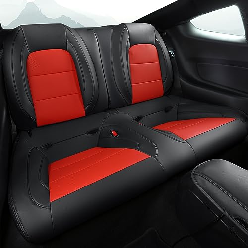 Image of GIANT PANDA Customized Full Set Car Seat Covers Fit Ford Mustang Coupe Hardtop 2015 2016 2017 2018 2019 2020 2021 2022 2023 2024 2025 2026- (Black+Red)