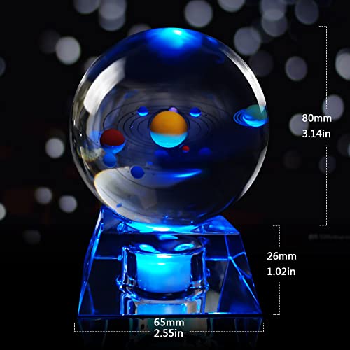 3D Solar System Crystal Ball with LED Base Astronomy Night Light for Home Decor Best Gift for Girlfriend Wife Mom Women on Valentines Birthday Thanksgiving Anniversary - Image 5