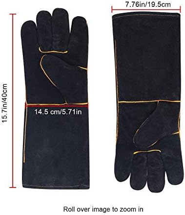Welding Gloves,Welding High Temperature Gloves,Heat Resistant Fire Proof Gauntlets,Heat Resistant Protection Gloves from Temperature and Ash BBQ Open Coal Fire(Black)