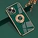 Rnrieyta Miagon Plating Stand Case for iPhone 15 Plus,Women Girls Kickstand Ring Holder 360 Rotation Ring Cover with Magnetic Car Mount Slim Electroplated Bumper Dark Green