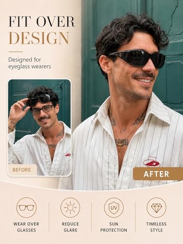 Image of VIEWBETTER Polarized Fit Over Glasses Sunglasses for Men Wrap Around Shades UV Protection Wear Over Eyeglasses SG0312