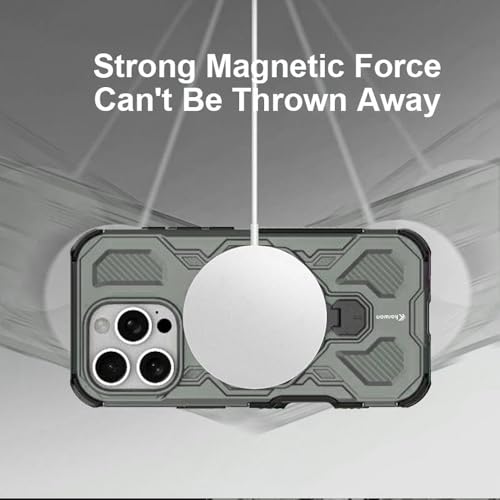Image of KARWAN Tough Shockproof Armor Back Case Cover Compatible with iPhone 16 Pro Max with 360 Degree Rotation Magnetic Attraction Ring, Holder Heavy Duty Rugged Cover with MagEaze Wireless Charging (Grey)