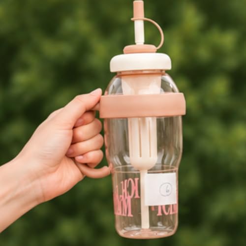 Image of 750ml Fruit Infuser Detox Water Bottle Large Capacity Leakproof BPA Free Plastic Water Bottle with Fruit Infuser Basket Flip Top Lid Carry Strap for Gym Office School Travel Outdoor Sports (Cream)
